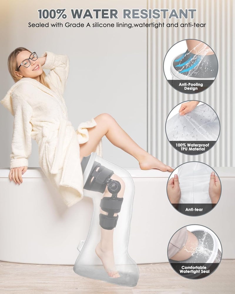 DNEOUXI Waterproof Extra Wide Full Leg Cast Cover for Shower After Knee Surgery with Upgrade Non-Slip Bottom, Watertight Cast Protector for Leg Knee Foot Immobilizer, Bandage Wounds, Walking Boots, Reusable - Image 5